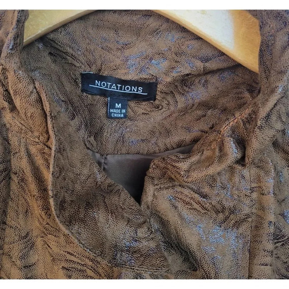 Notations Women's Brown Faux Suede roses Ruffle Front zip-up Jacket - medium - Picture 3 of 9